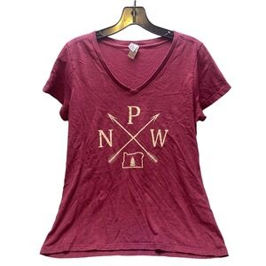 Oregon Shirt Womens Large PNW Pacific Northwest Heathered Red Casual V Neck‎